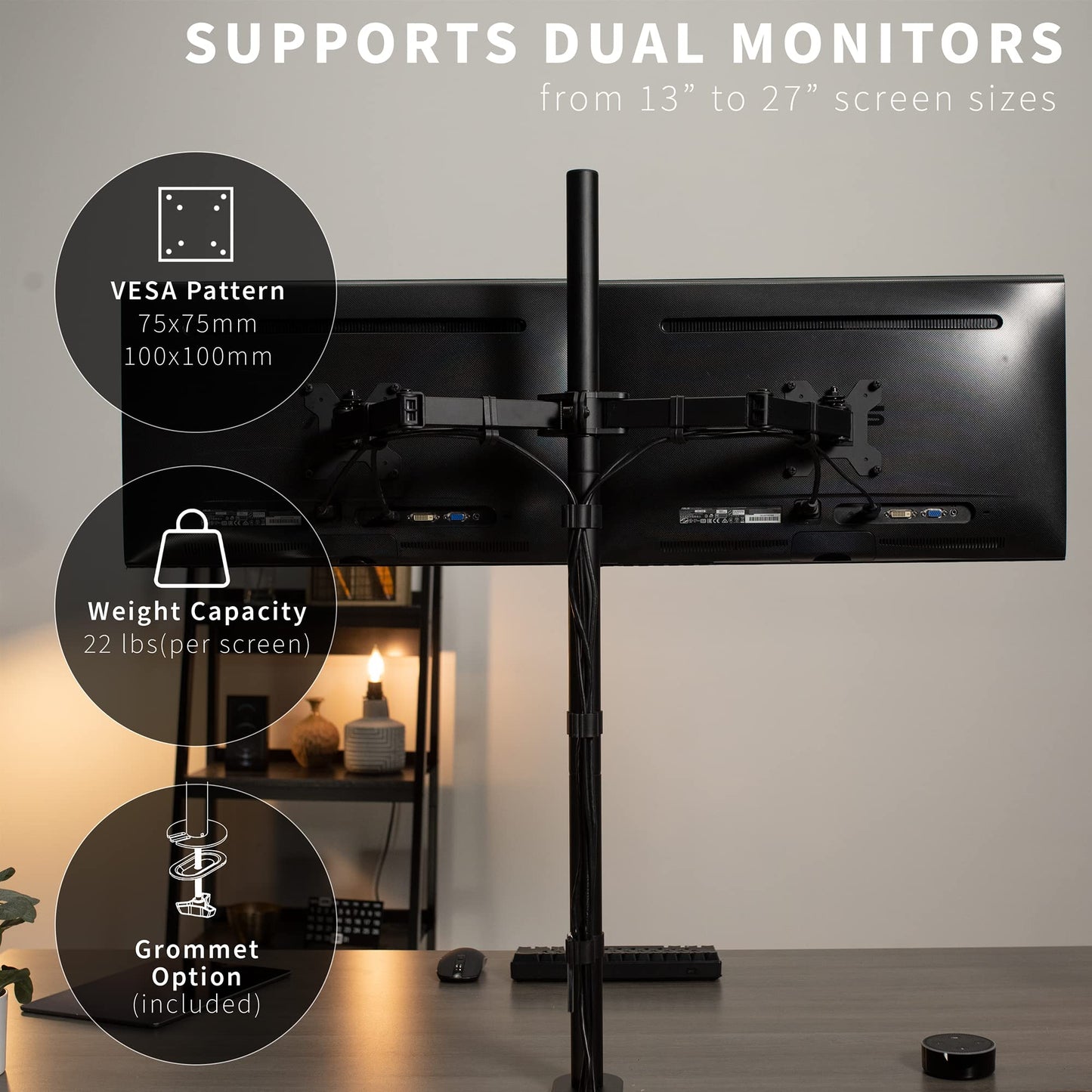 VIVO Dual Monitor Stand Up Desk Mount Extra Tall 99cm Pole, Fully Adjustable Stand for up to 27 inch Screens, STAND-V012