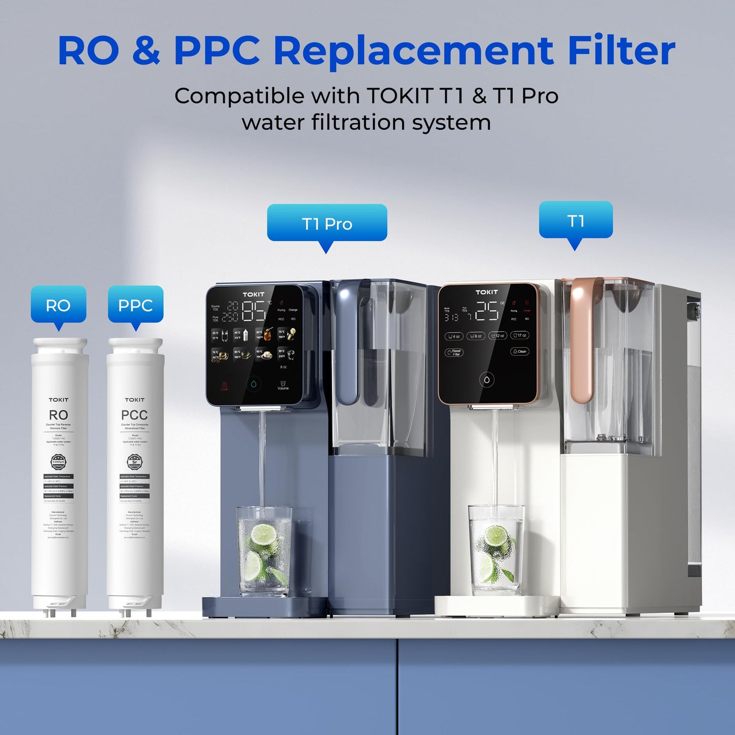TOKIT RO Replacement Filter for T1&T1Pro, NSF/ANSI 58 Certified, Reduce TDS, Replacement for T1&T1Pro Reverse Osmosis System Water Filter, 12-Month Lifetime