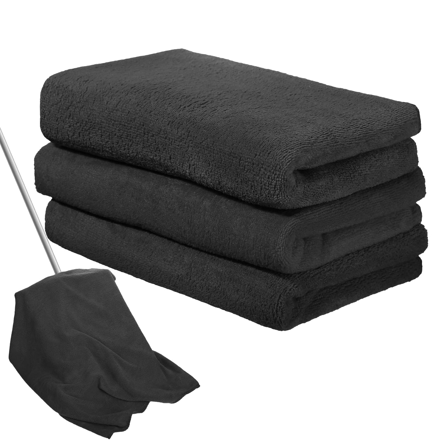 Newwiee 3 Pcs Extra Large Microfiber Cleaning Cloth 30" x 20" Washable Reusable Microfiber Towel Streak Free Lint Free Cloth for Cleaning Home Glass Office Window Bathrooms (Black)