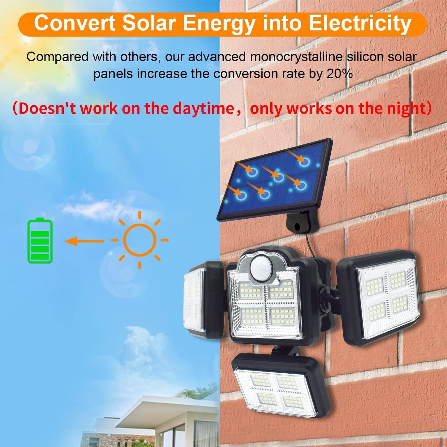 Xmart 8000LM 198 LED Solar Outdoor Lights Security Spot Lights 4 Adjustable Heads Motion Sensor Lights IP65 Waterproof 300° Wide Angle Wall Lights for Porch Yard Garage Pathway(2 Pack)
