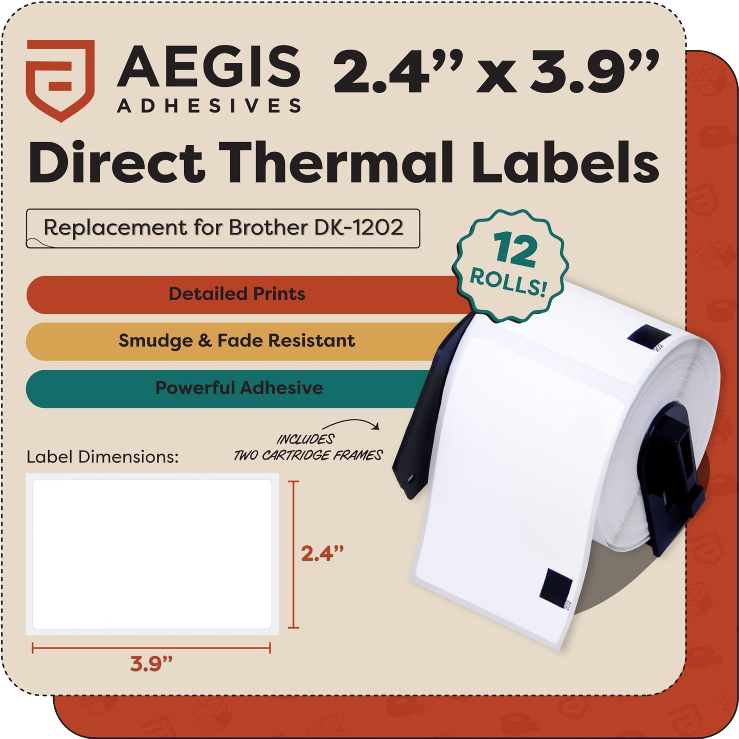 Aegis Adhesives Replacement for Brother Direct Thermal Address and Barcode Labels (DK-1202-2.4" X 3.9")
