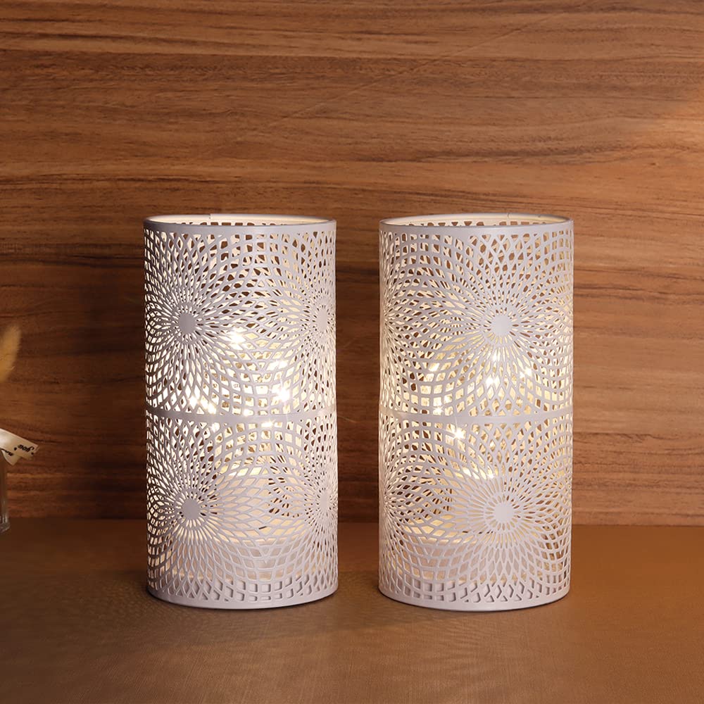 Set of 2 White Table Metal lamp Battery Powered,Cordless Accent Light with Edison Style Bulb battery operated. Great for Weddings,Parties,Patio,Events for Indoors/Outdoors.