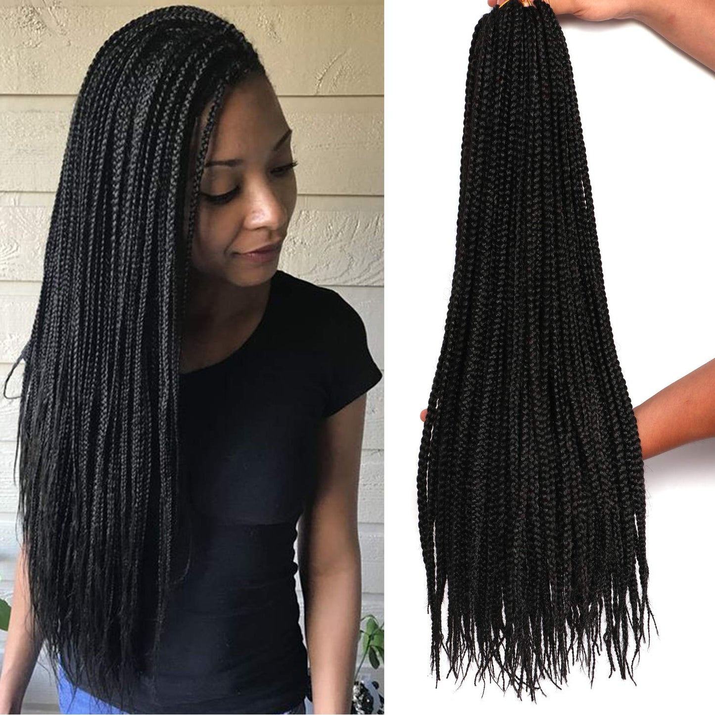 22 Inch Long Medium Box Braids Crochet Hair 7 Pakcs/lot Synthetic Hair Extension Box Braid Hair Crochet (22 Inch, 1B)