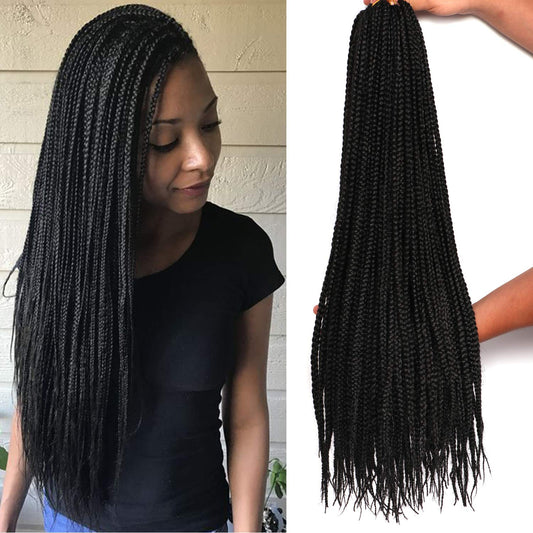 22 Inch Long Medium Box Braids Crochet Hair 7 Pakcs/lot Synthetic Hair Extension Box Braid Hair Crochet (22 Inch, 1B)
