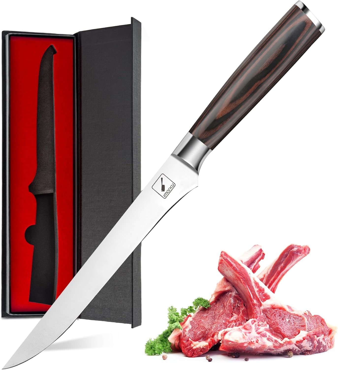 imarku Boning Knife, German High Carbon Stainless Steel Professional Grade Boning Fillet Knife, 6-Inch Deboning Knife, Pakkawood Handle for Meat and Poultry, Gifts for Men and Women