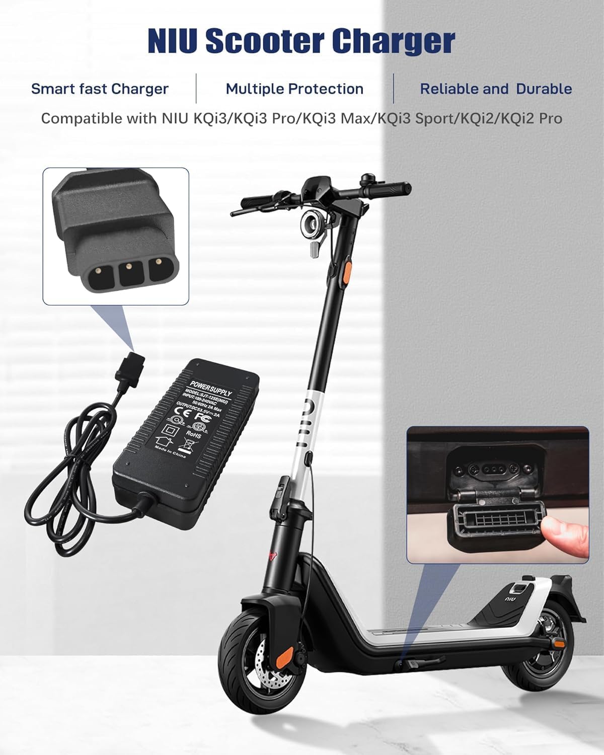 53.5V 2A KQI23 Scooter Charger for NIU KQi Air/Air X & KQi3/Pro/Sport/Max & KQi2 Pro & KQi1 Pro/Sport Electric E Bicycle