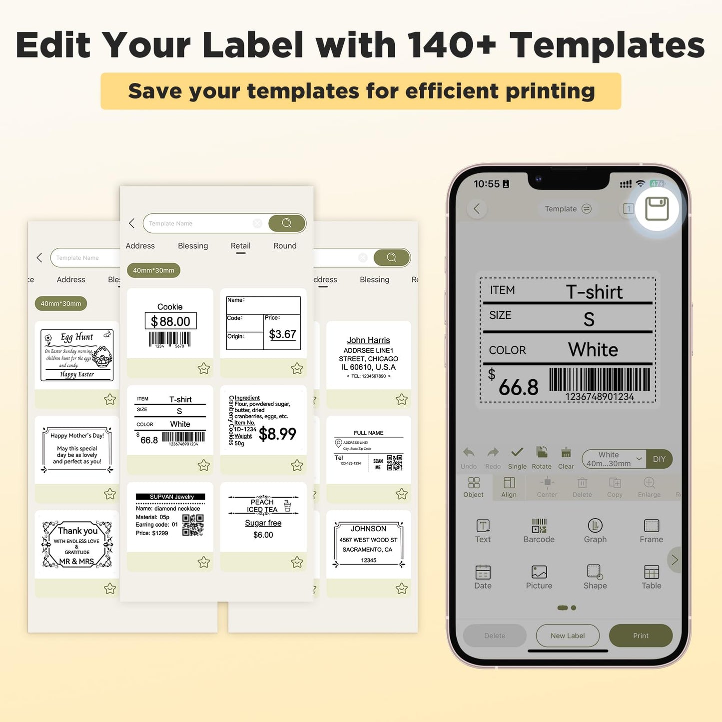 SUPVAN T50M Pro Bluetooth Label Maker Machine with 3 Tapes, Wide Waterproof Label, Versatile App with 30 Fonts and 660+ Icons, Inkless Labeler for Home, Kitchen, School, Office Organization, Black