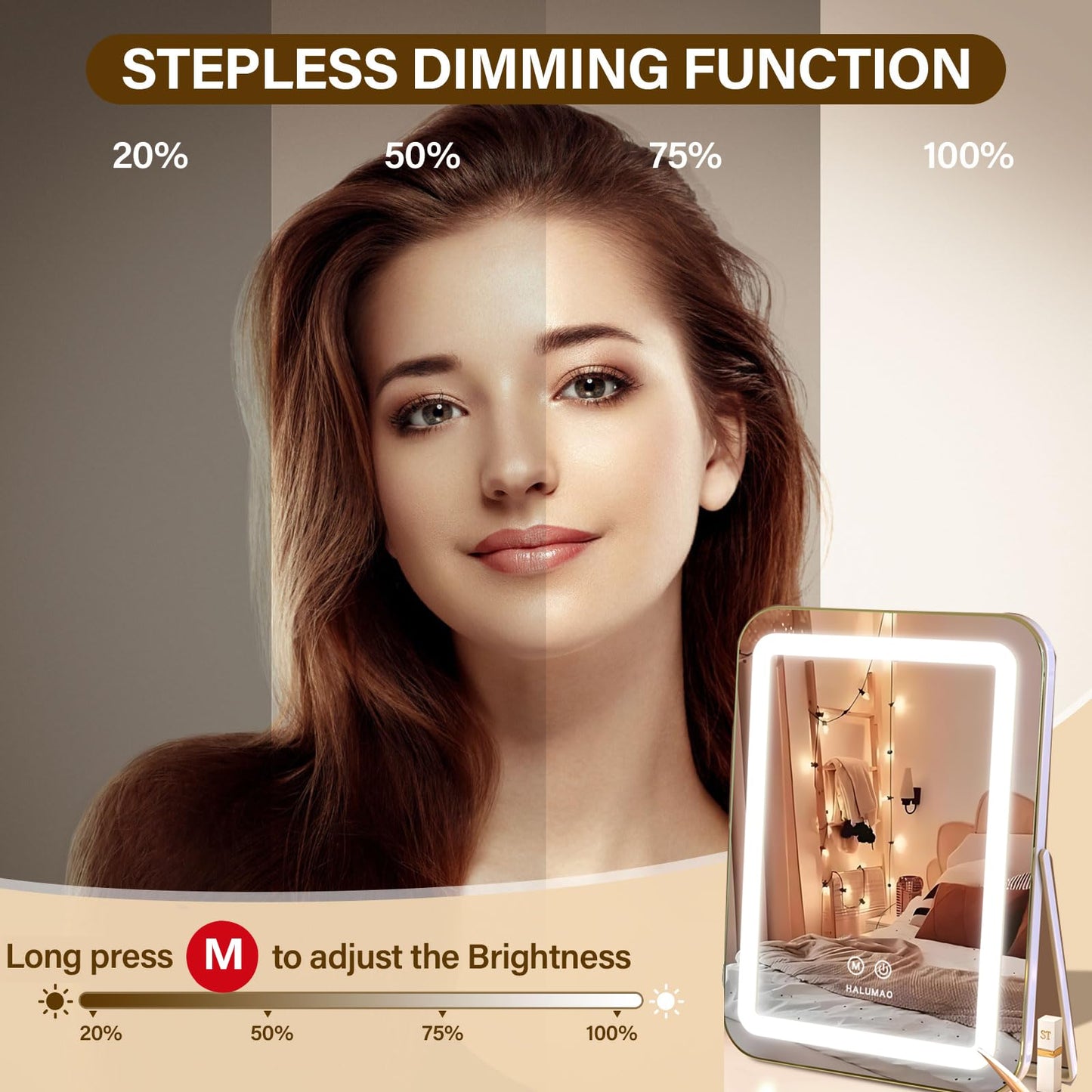 halumao Vanity Mirror with Light, Lighted Makeup Mirror with 3 Colour, Hollywood Mirror