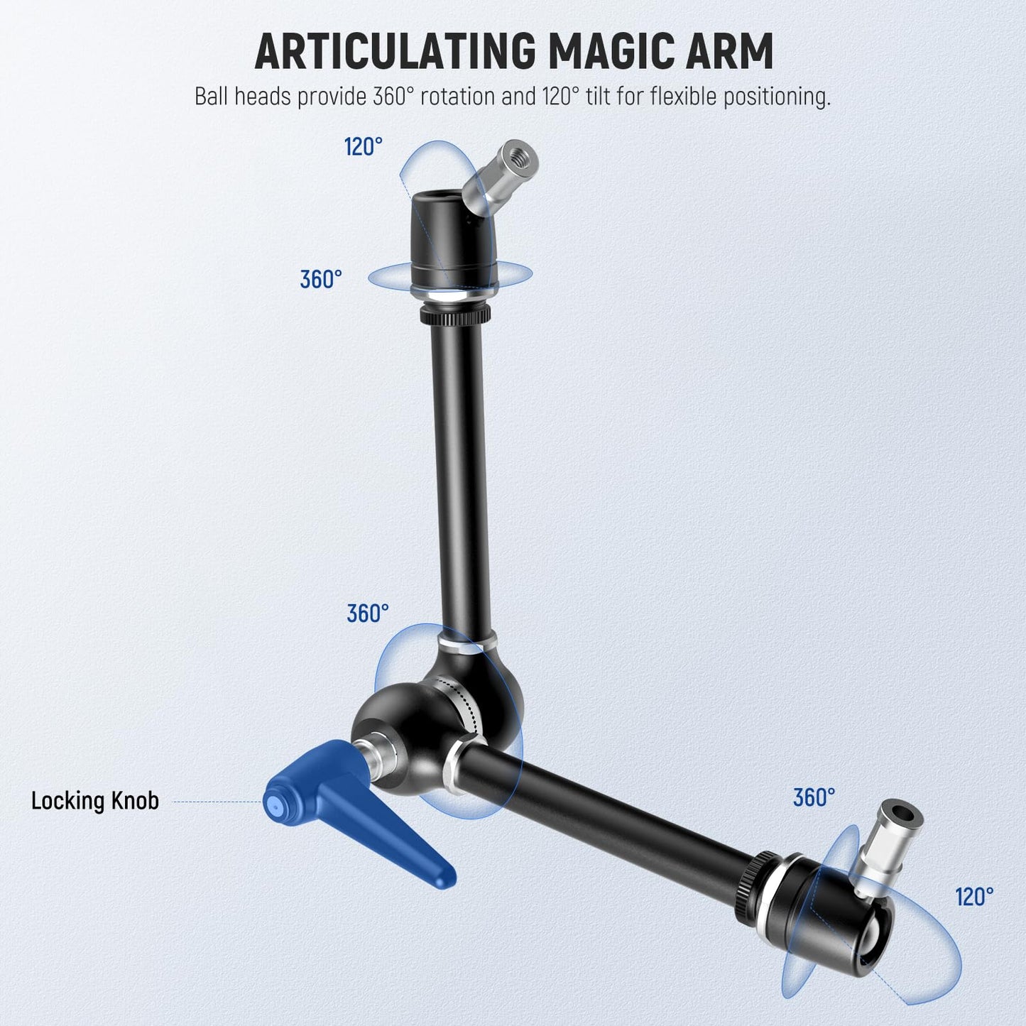 NEEWER 21" Magic Arm Camera Mount with Super Clamp, Overhead Desk Mount with 360° Dual Ball Head, 1/4" 3/8" 5/8" Stud Adapter for PA073 PA074 Phone Cage Rig DSLR Camera Monitor Video Light, UA018