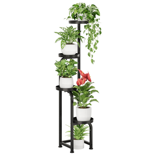 Bamworld Tall Plant Stand Indoor Outdoor, Corner Metal Flower Pot Stands for Multiple Plants, 4 Tier Heavy Duty Plant Shelf for Patio Garden Balcony Living Room Bedroom, Black