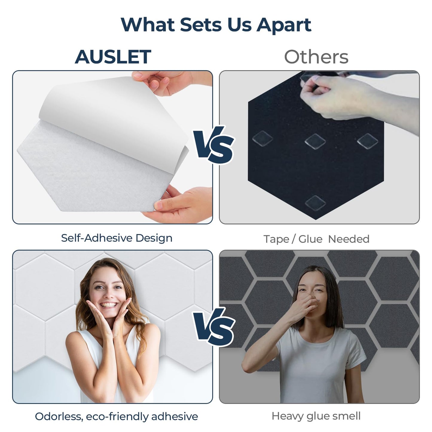 AUSLET 12Pack Sound Proof Panels Hexagon Self-Adhesive Sound Absorbing Panels 12" x 10" x 0.4", High-Density Acoustic Panels for Home Studio, Office, Gaming Room, White