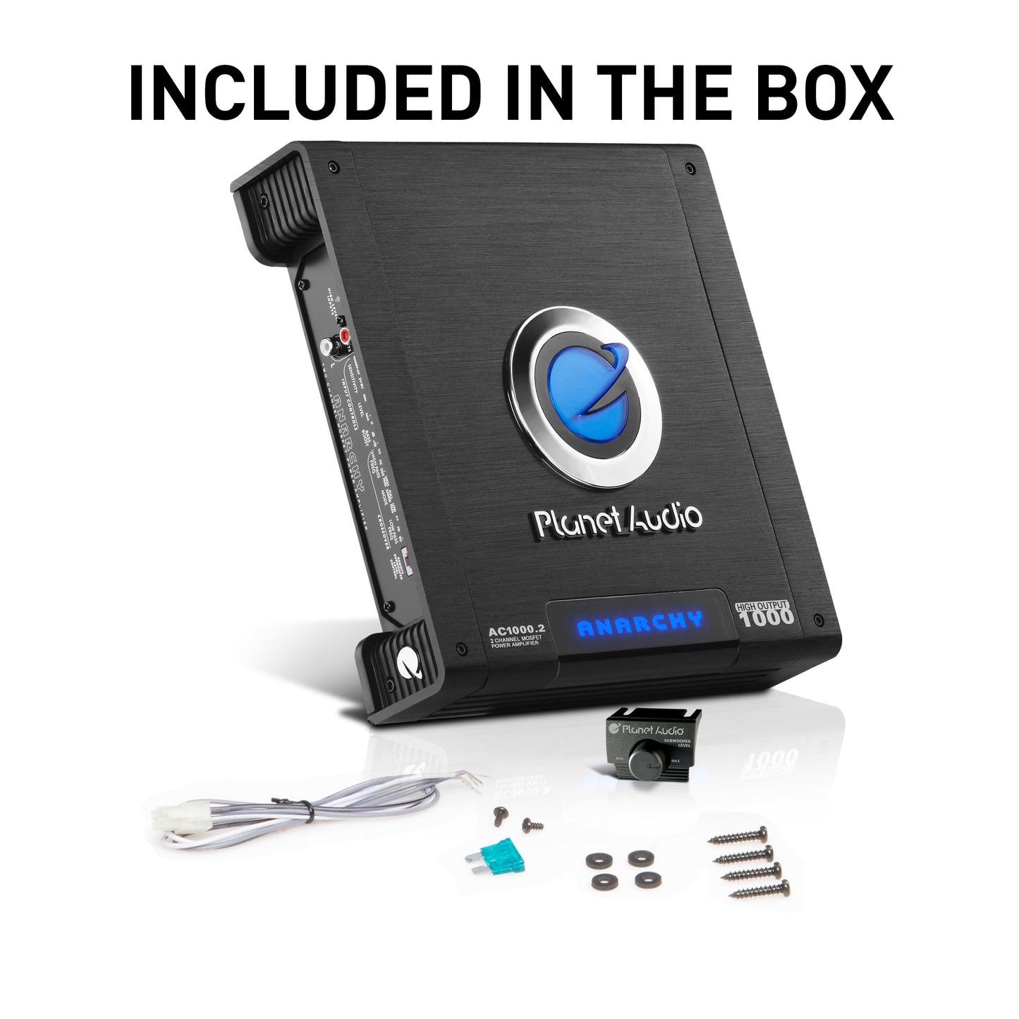 Planet Audio AC1000.2 Anarchy 1000 Watt, 2 Channel, 2/4 Ohm Stable Class A/B, Full Range, Bridgeable, MOSFET Car Amplifier with Remote Subwoofer Control