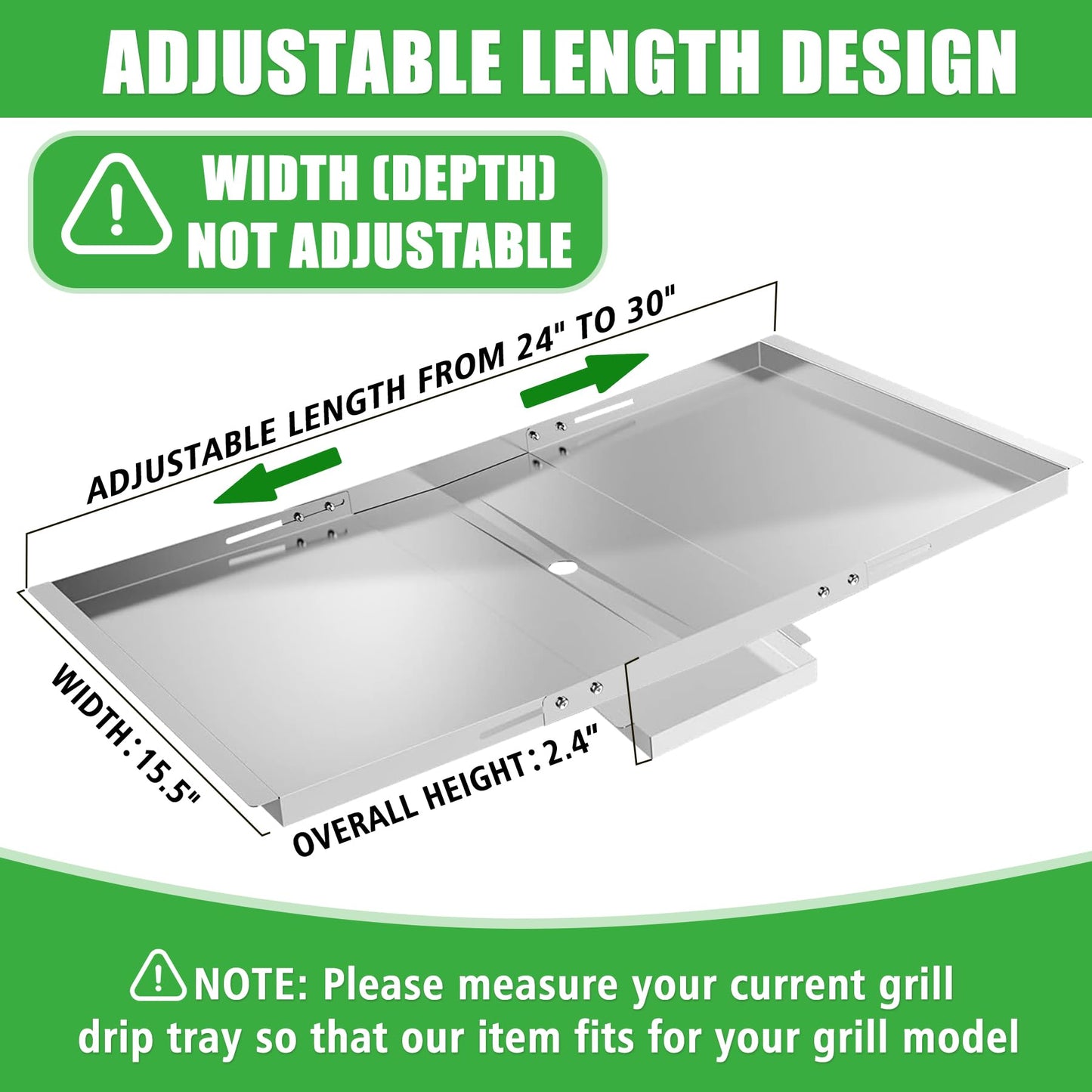 Grease Tray with Catch Pan 24"-30" Universal Adjustable Stainless Steel Drip Pan Replacement Parts for Nexgrill, Dyna Glo, Kenmore, Uniflame, Backyard, BHG, Expert Grill and More