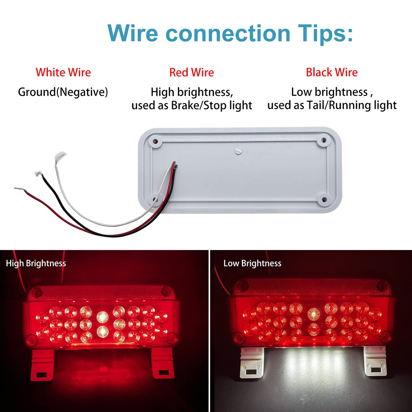 53 LED RED RV Camper Tail Light RV Replacement Brake Stop Turn RV Exterior Light Trailer Light With Red Reflex Surface Mount White Base Brackets Holder Lights For Campers