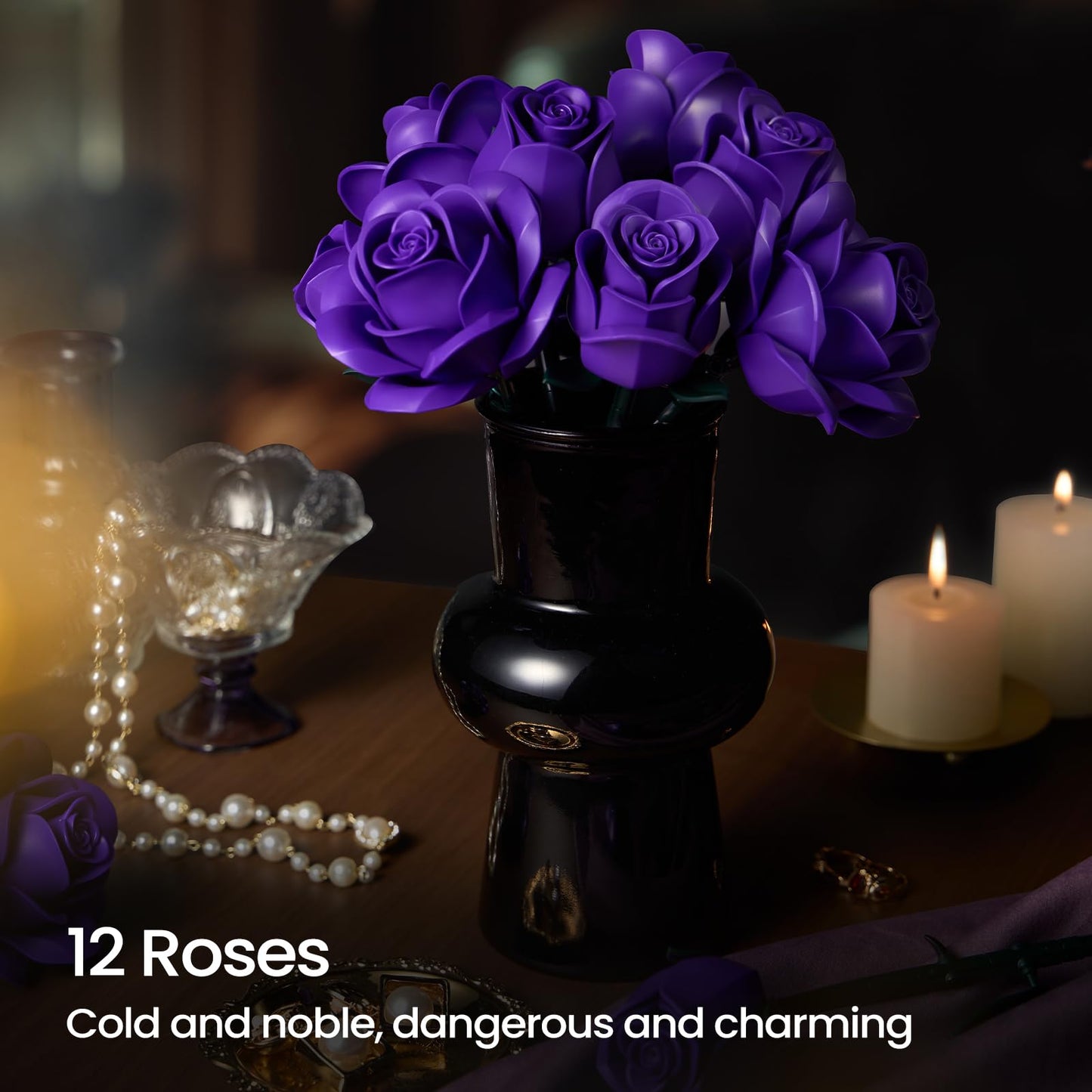 Botanicals Purple Rose Bouquet Building Set,Artificial Flowers Botanical Collection Blocks Kit,Compatible with Lego,for Adults Women Teengirls Gift for Valentines Halloween Christmas Gothic Home Decor