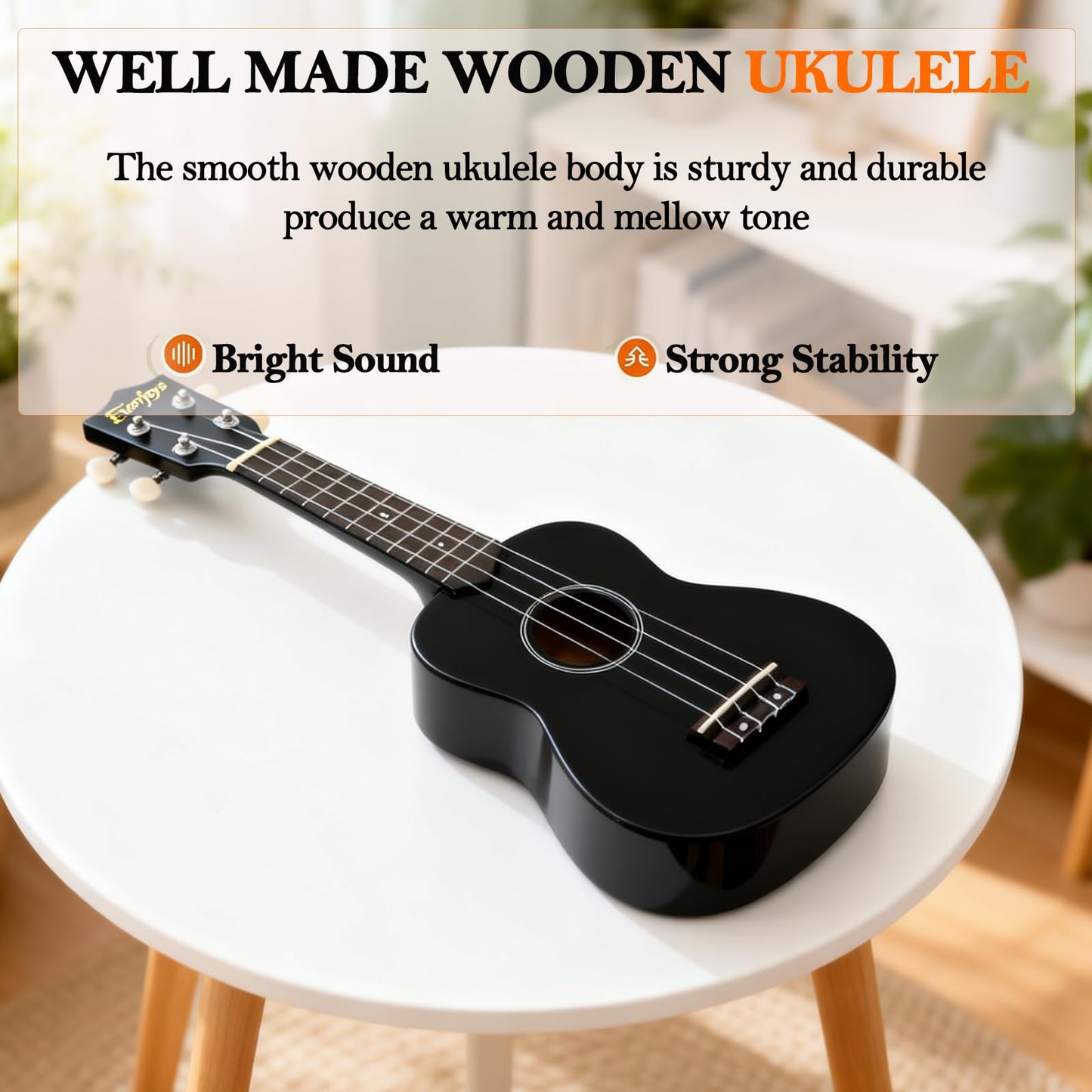 Soprano Ukulele Beginner Kit 21 Inch w/Free Online Lesson Gig Bag Tuner Picks Strap, Fast to Learn