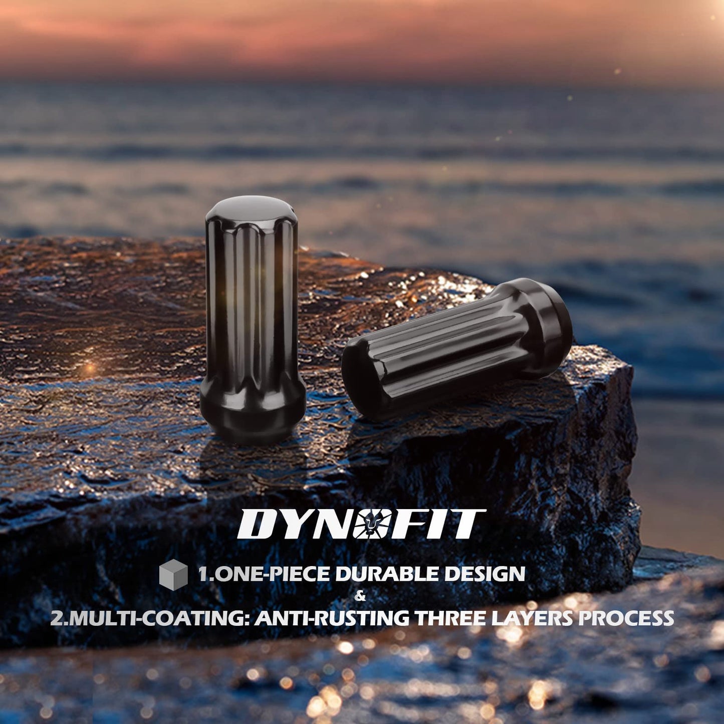 Dynofit 32pc 9/16"-18 Spline Lug Nuts for 1994-2011 Dodge Ram 2500/3500, Black Closed End, 2" Tall, 60° Conical Seat Compatible with 8-Lug Aftermarket Rims, Include 1 Socket Key