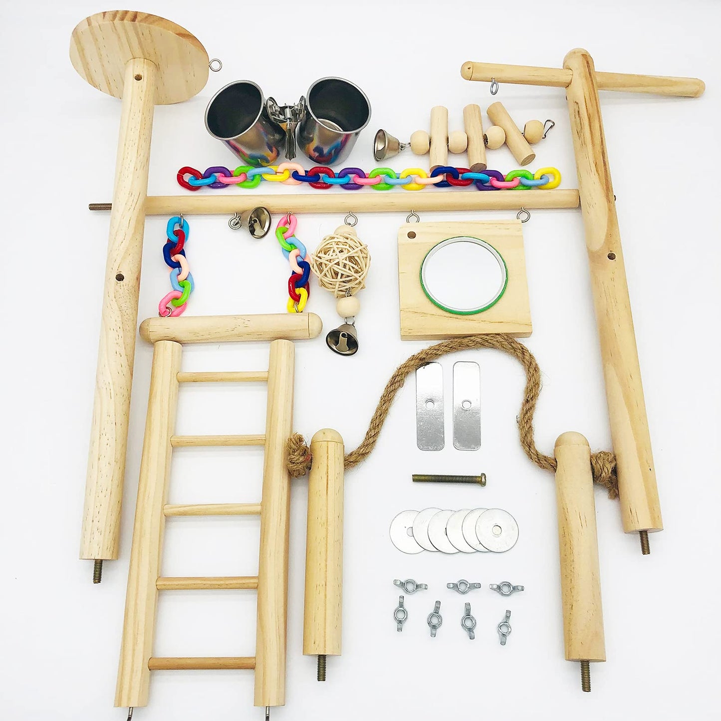 Bird Playground Top Cage, Parrot Gym Hanging Chewing Toys, Cage Top Play Stand for Conure, Parakeets, Budgie, Cockatiels, Lovebirds, Wood Perch Toys