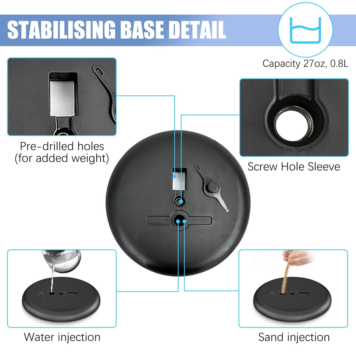 Pedestal Sign Holder Stand 8.5x11 Inch Adjustable Heavy Duty Floor Standing Sign Stand with Round Base Snap open frame 360° Rotation for Trade Show Shopping Malls Business Store Black 2 Pack