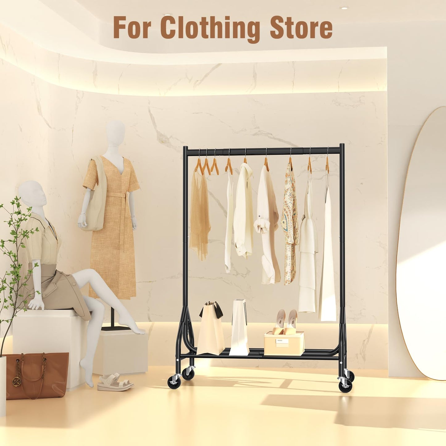 EAGMAK Heavy Duty Clothes Rack Load 420 LBS, Rolling Garment Rack with Lockable Wheels, Standing Metal Clothing Hanger, Portable Wardrobe Sturdy Coat Organizer for Hanging Clothes (Black)