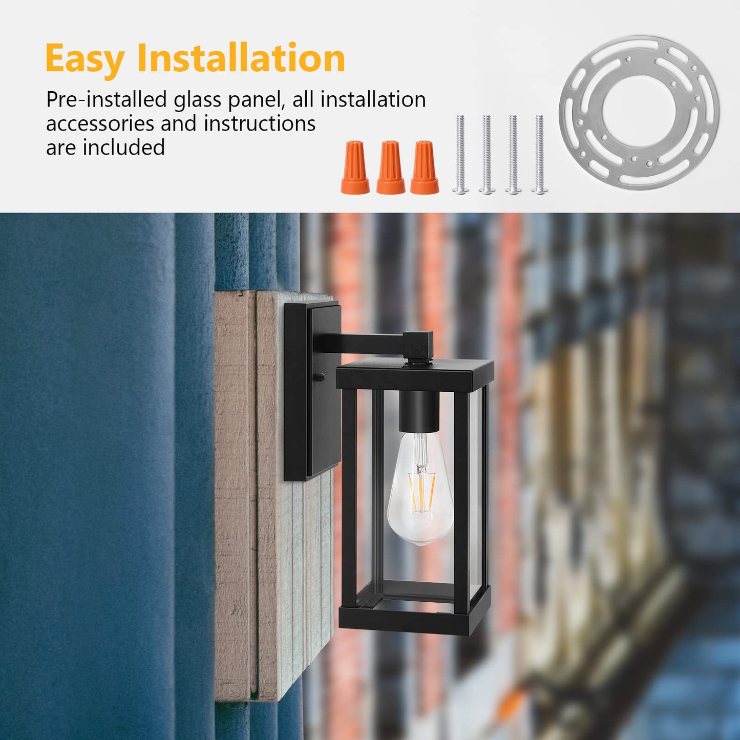 TOPKDA 2 Pack Outdoor Indoor Wall Light, Exterior Light Fixtures Wall Mount Anti-Rust & Waterproof, Black Wall Sconce with Clear Glass Shade, E26 Socket Wall Lantern for Garage, Doorway(Bulb Included)