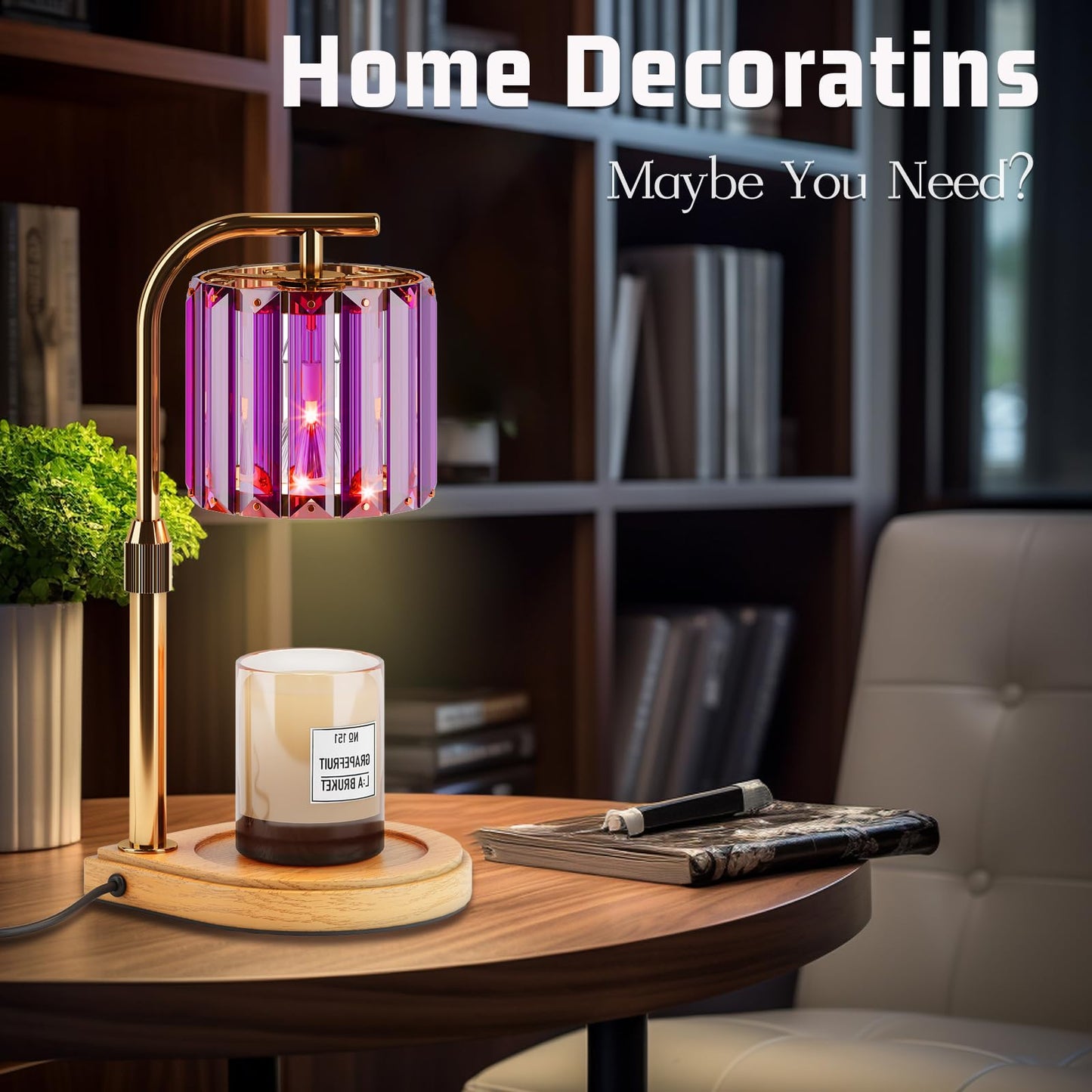 Candle Warmer Lamp with Timer and Dimmer Purple, Adjustable Height Glass Candle Lamp, Electric Candle Lamp Warmer for Home Decor,Gift for Women,2-Bulb Candle Warming Lamp for Jar Candles (Purple)