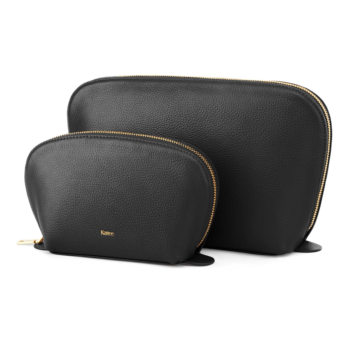 Kattee Leather Makeup Bag, Travel Cosmetic Bag Set, Toiletry Bag Organizer for Women, 2-Pack, Black
