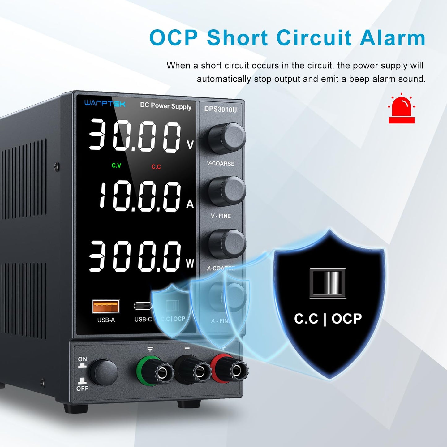 DC Power Supply Variable 0-30V 0-10A, Adjustable Switching Regulated Bench Power Supplies with Encoder Coarse & Fine Knob, 3.6A USB & Type-C Quick-Charge, OCP Overcurrent Protection