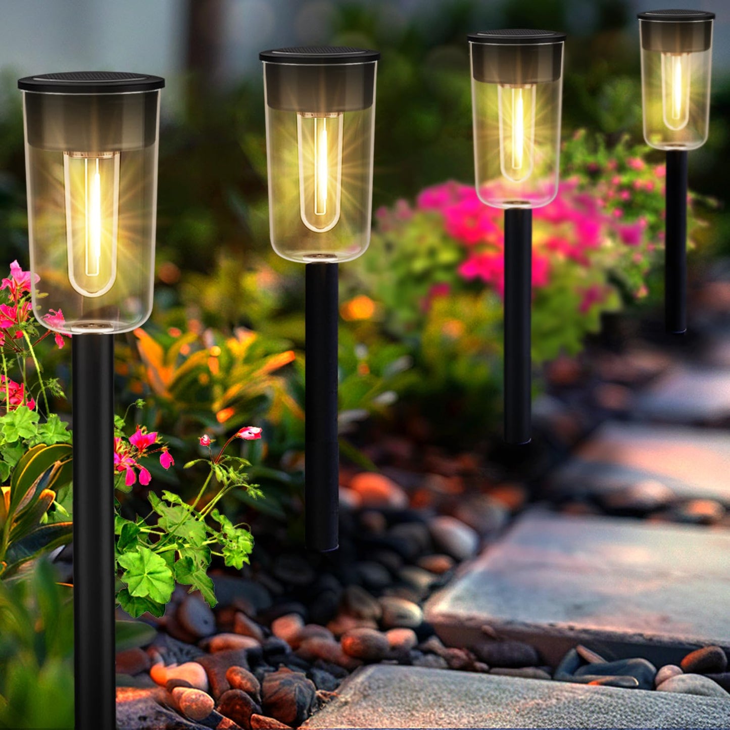 Solar Pathway Lights Outdoor 8 Pack, Bright Solar Path Lights Outdoor, IP65 Waterproof Garden Lights Solar Powered Landscape Lighting for Outside Yard Lawn Patio Walkway Driveway