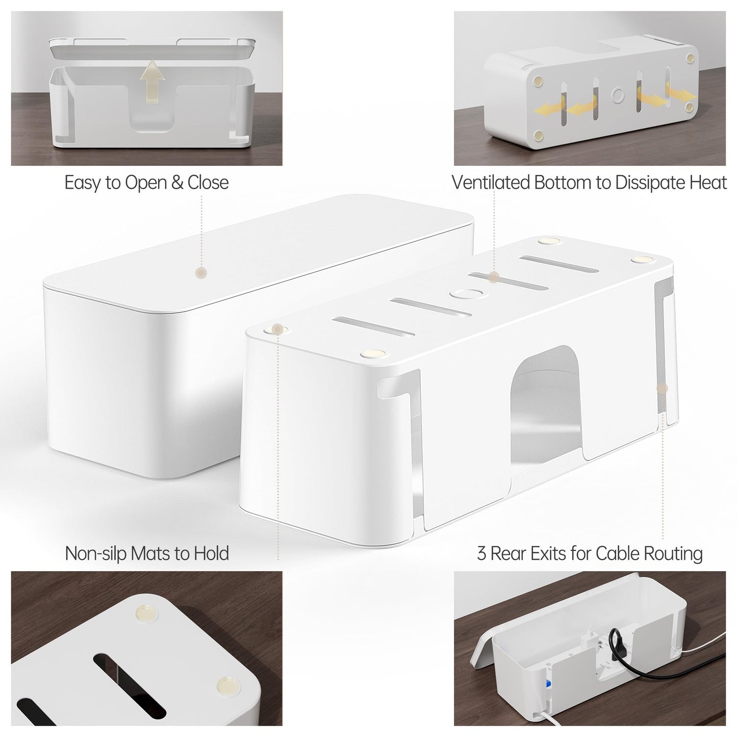 Yecaye Cable Management Box, 2 Pack Cable Organizer Box, Cord Management, Cord Hider to Hide Surge Protector Cover on Desk or Floor, Large, White