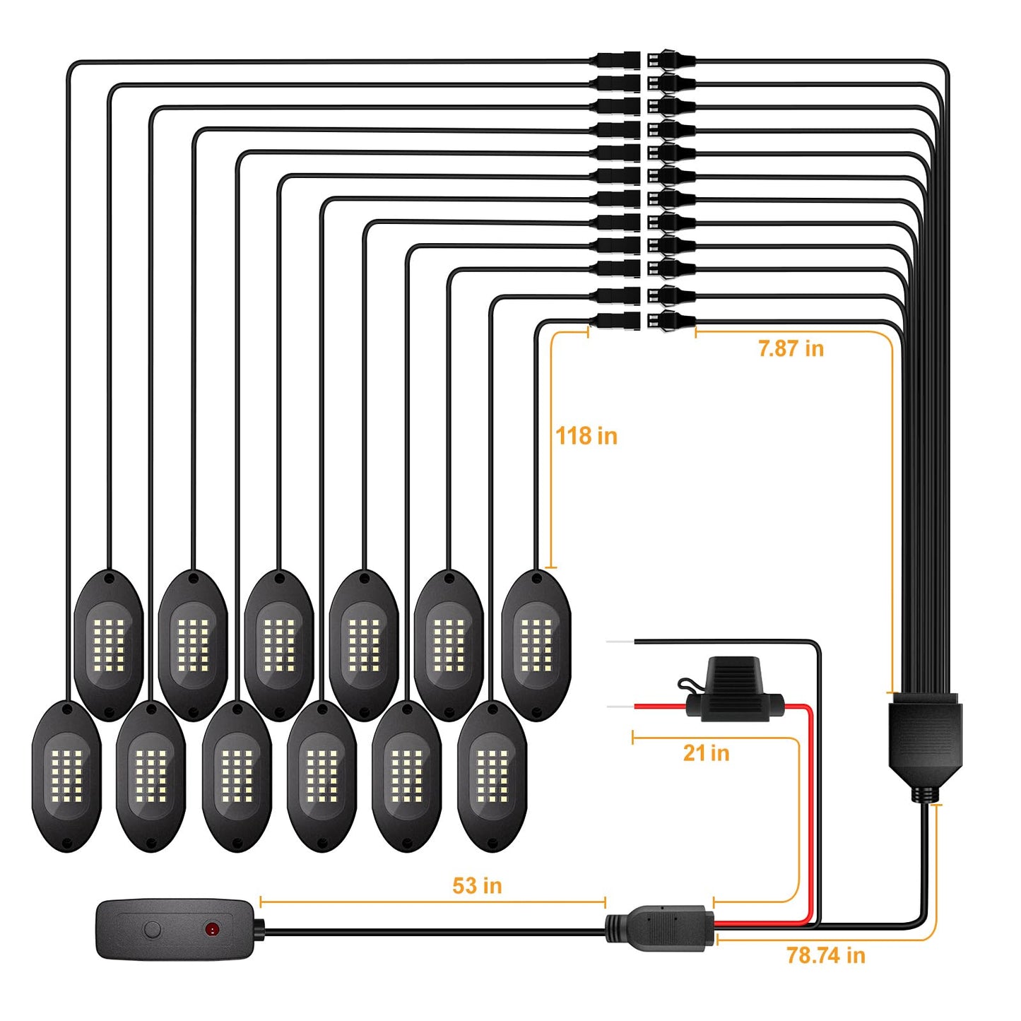 Honalia Pure White Rock Lights for Trucks 12 Pods, 6000K White Neon Lights Kits with Switch