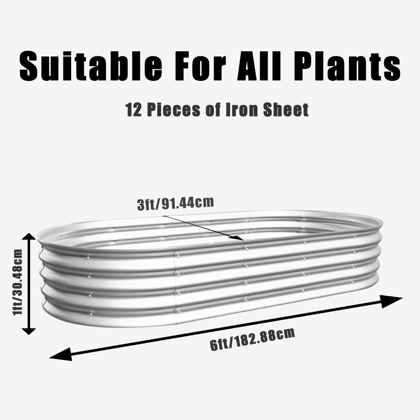 FOUBAM Galvanized Raised Garden Bed Kit, Oval Planters for Outdoor Plants,Galvanized Planter Boxes, Metal Raised Garden Beds Outdoor for Vegetables Flower Herb Patio 6 X 3 X 1 FT