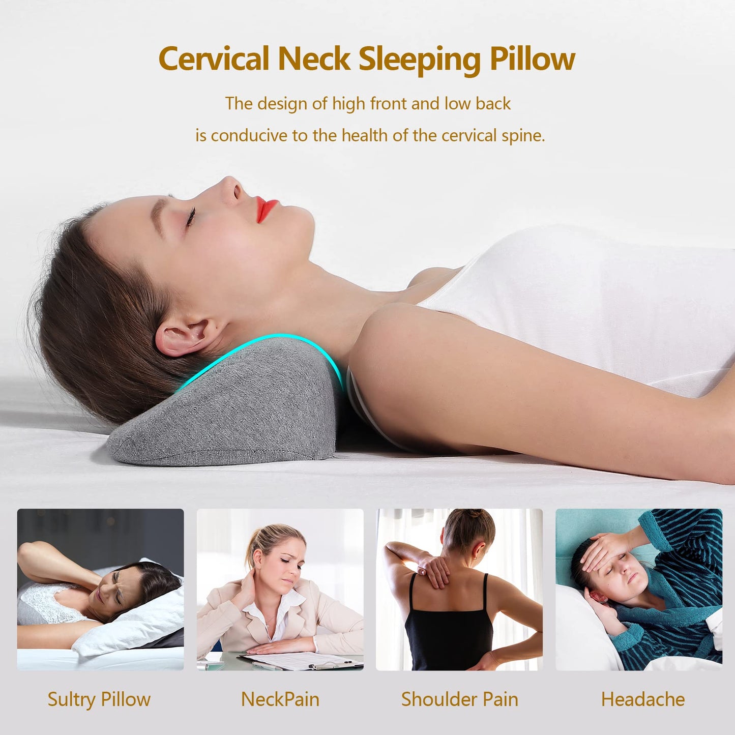 Cervical Neck Pillows for Pain Relief Sleeping, High-Density Memory Foam Neck Bolster Pillow for Stiff Pain Relief, Neck Support Pillow Neck Roll Pillow for Bed Pillow (Dark Gray)