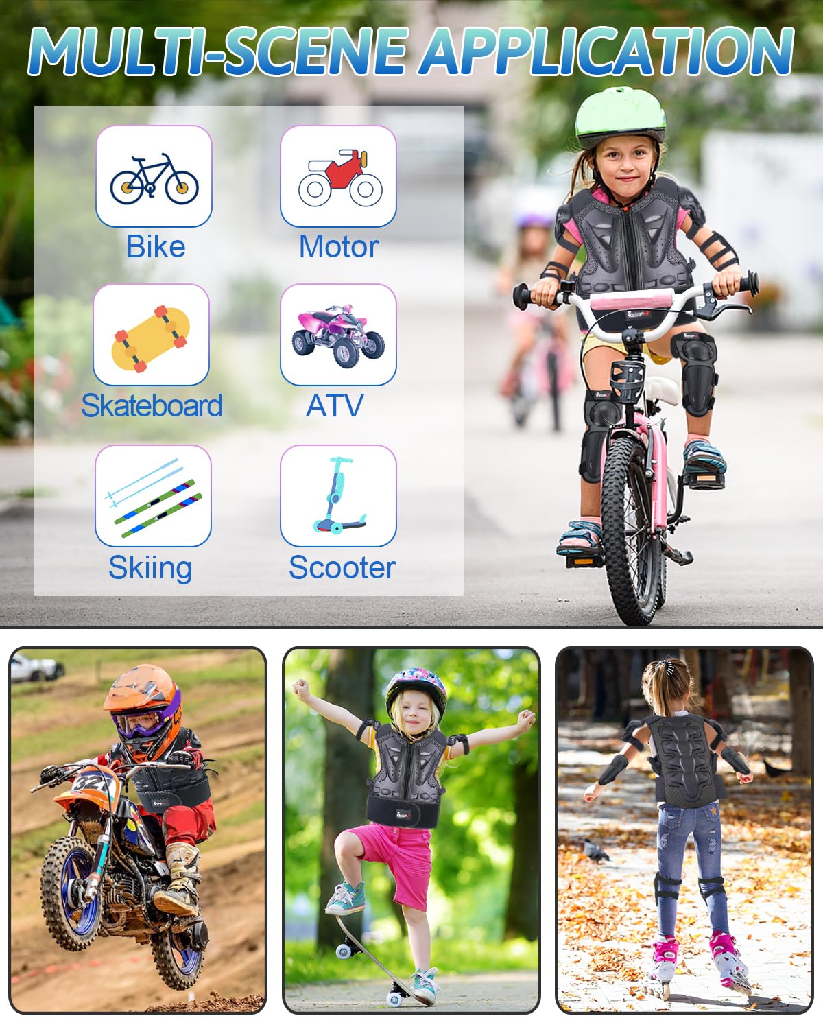 Kids Motorcycle Armor Suit Dirt Bike Gear Riding Protective Chest Spine Back Protector Shoulder Arm Elbow Knee Protector Pads for Cycling Skateboard,Skiing,Skating,Off-Road
