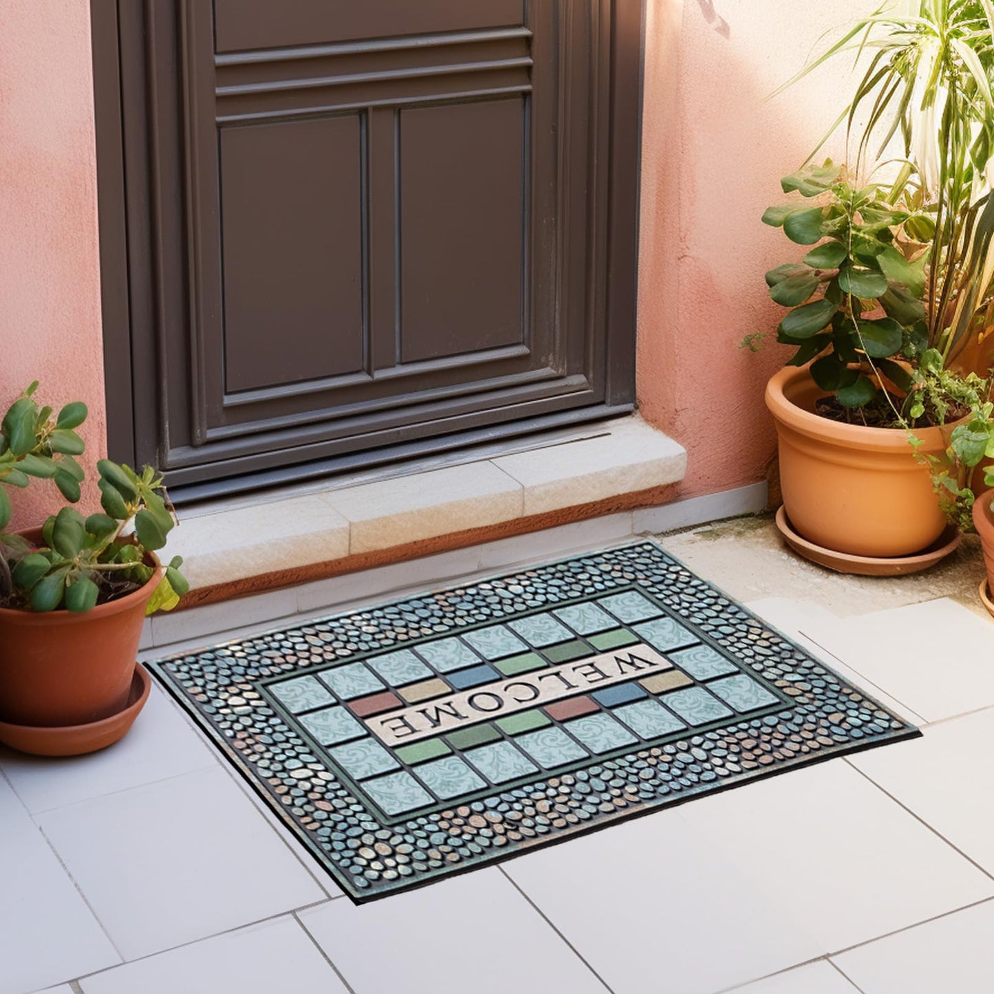CHICHIC Entrance Door Mat Large 24 x 36 Inch Entry Way Doormat Front Door Rug Outdoor Heavy Duty Welcome Mat, Non Slip Rubber Back Low Profile for Garage, Patio, High Traffic Area, Rectangle Style A