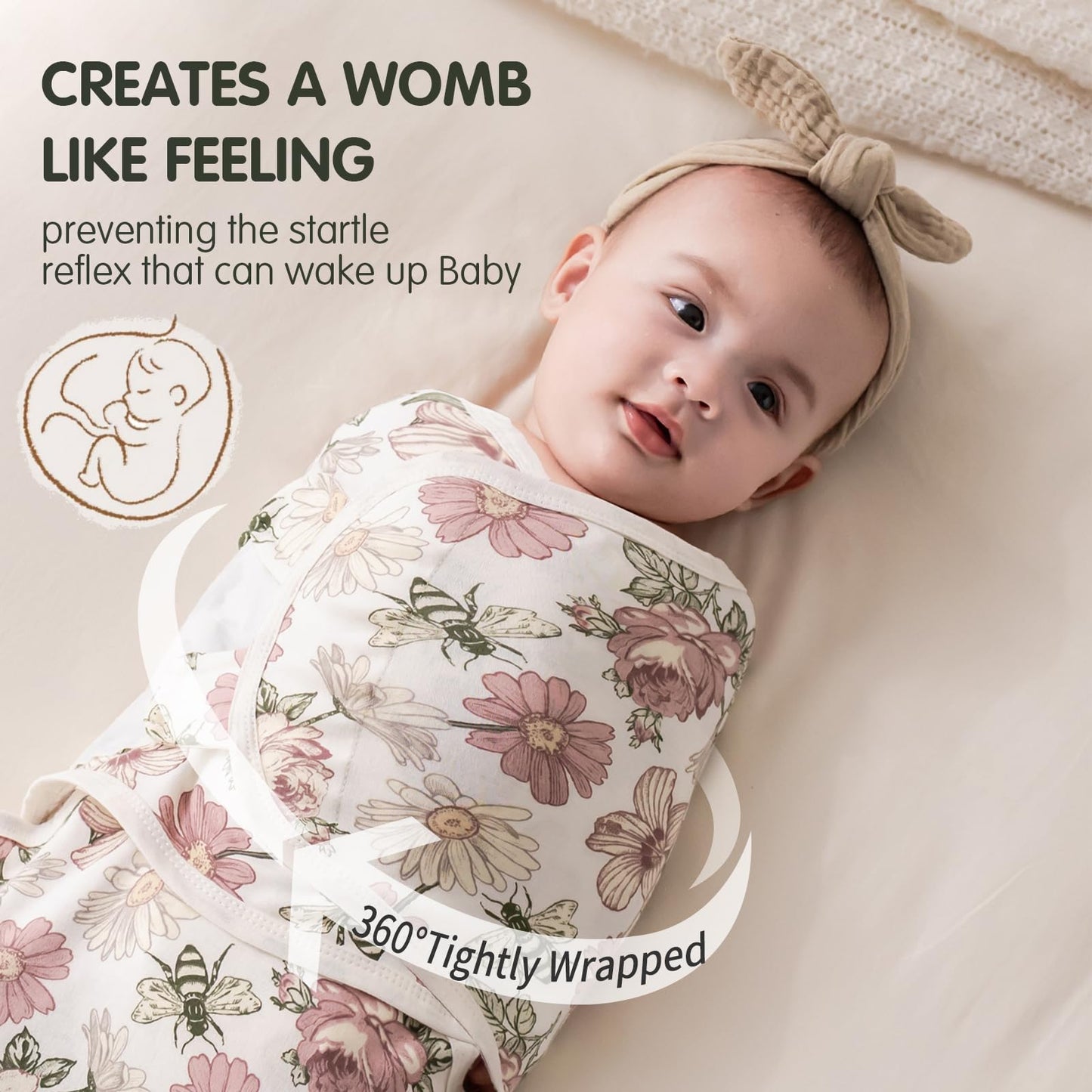 Insular Baby Swaddle Wrap, Swaddle Blanket for Newborn and Infant, Adjustable Swaddle Set for Boy and Girl, Soft Cotton Baby Sleep Sack 3 Pack, Small(0-3 M), Floral