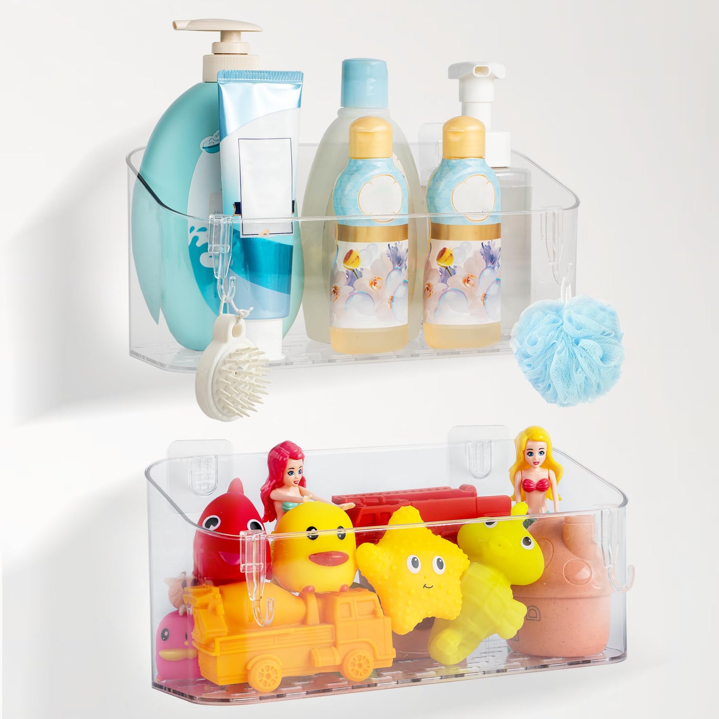 Bath Toy Storage Adhesive Shelf Shower Caddy Acrylic Shower Shelves Bathroom Organizers for Baby Bath Toys Bathtub Toy Storage Holder Large Capacity Bathroom Wall Organizer Tub Accessories, 2 Pack