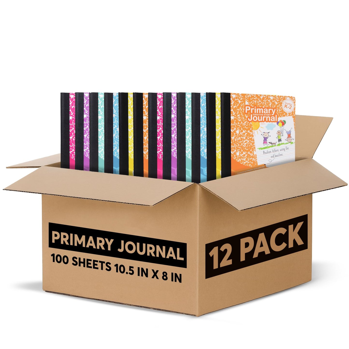 Primary Composition Notebook K-2, Primary Journal Grades K 2, Preschool, 1st Grade, Kindergarten Notebooks, Primary Ruled - 9.75″ x 7.50″ - Sturrdy Covers - 100 Sheets - Assorted Colors - (12 Pack)