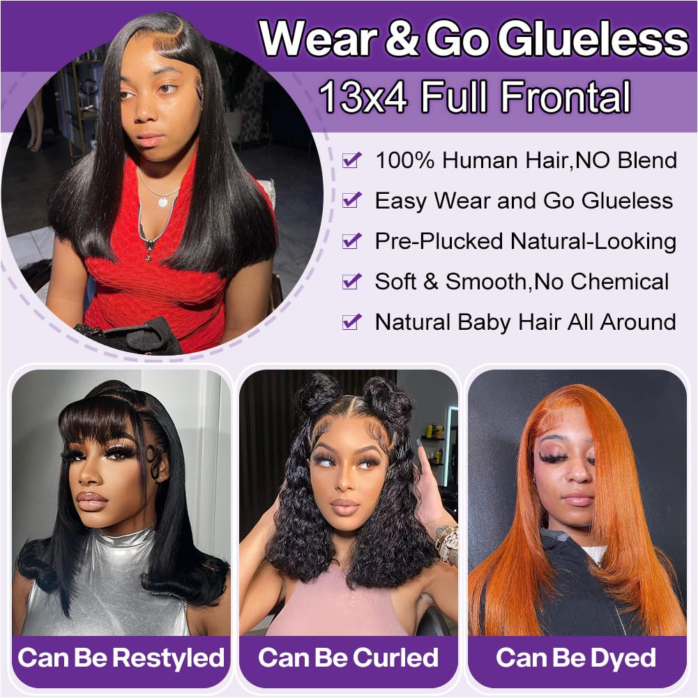 HIRIREMY Straight Lace Front Wigs Human Hair Pre Plucked 13x4 HD Lace Frontal Wigs Wear and Go Glueless Wigs Human Hair for Black Women 180% Density Natural Hairline with Baby Hair 18 Inch