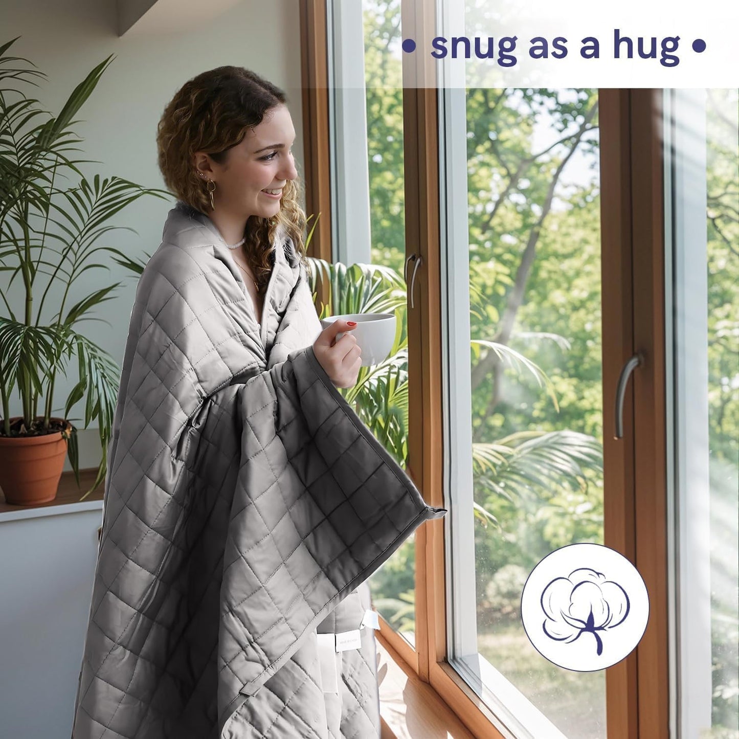YnM Exclusive Weighted Blanket, Soothing Cotton, Smallest Compartments with Glass Beads, Bed Blanket for One Person of 110lbs, Ideal for Twin/Full/Queen Bed (48x72 Inches, 12 Pounds, Light Grey)