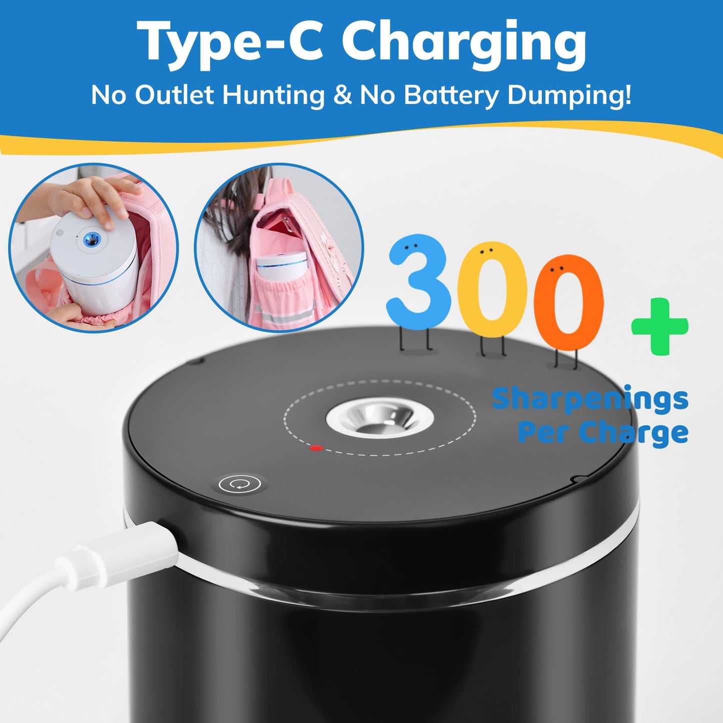 leep sheep Electric Pencil Sharpener, Fully Automatic Pencil Sharpener with Auto in and Out, Rechargeable and Hands-Free for Standard 6-8mm Pencils, Perfect for Classroom (Black and Silver)