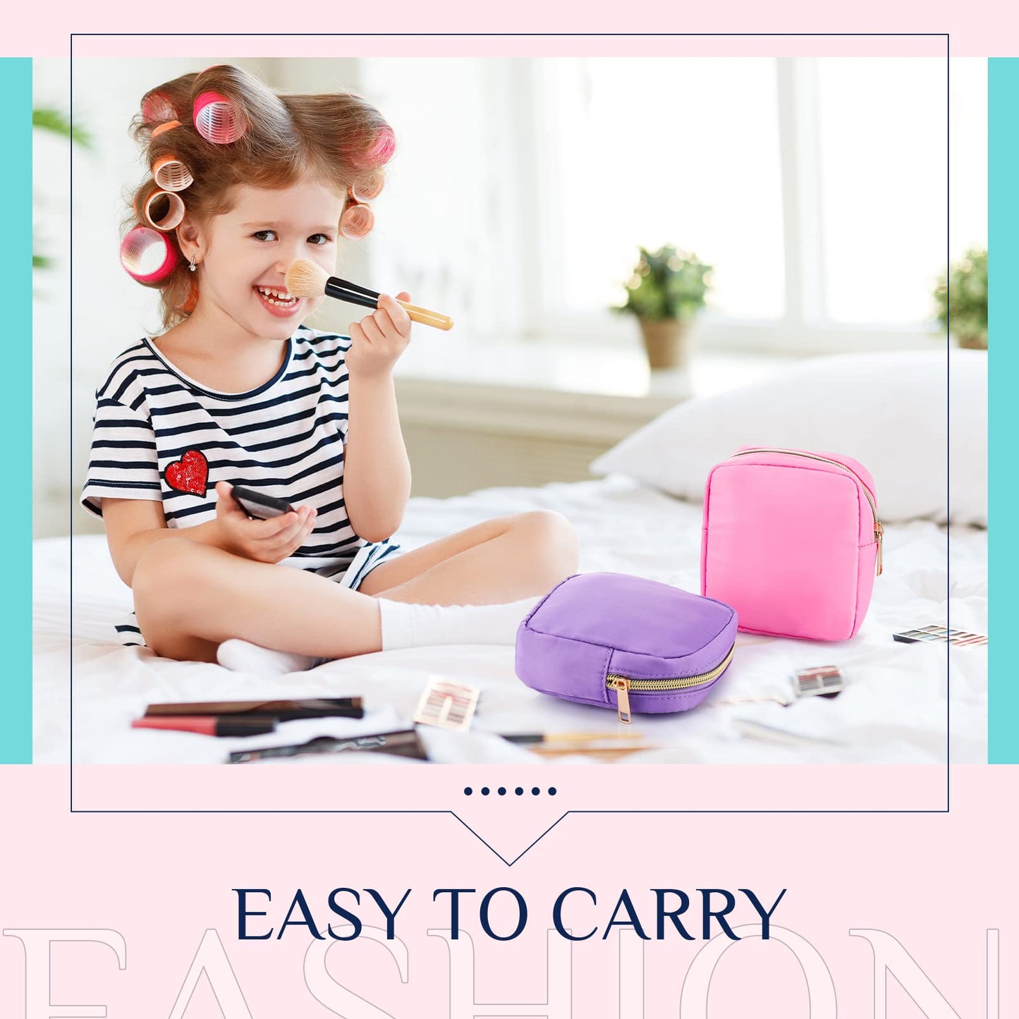 6 Pcs Nylon Cosmetic Bag Travel Make up Pouch Toiletry with Zipper Preppy Makeup Bag Waterproof Organizer Case Set for Women Girls(4.7 x 5.1 x 2 Inches,Colorful)