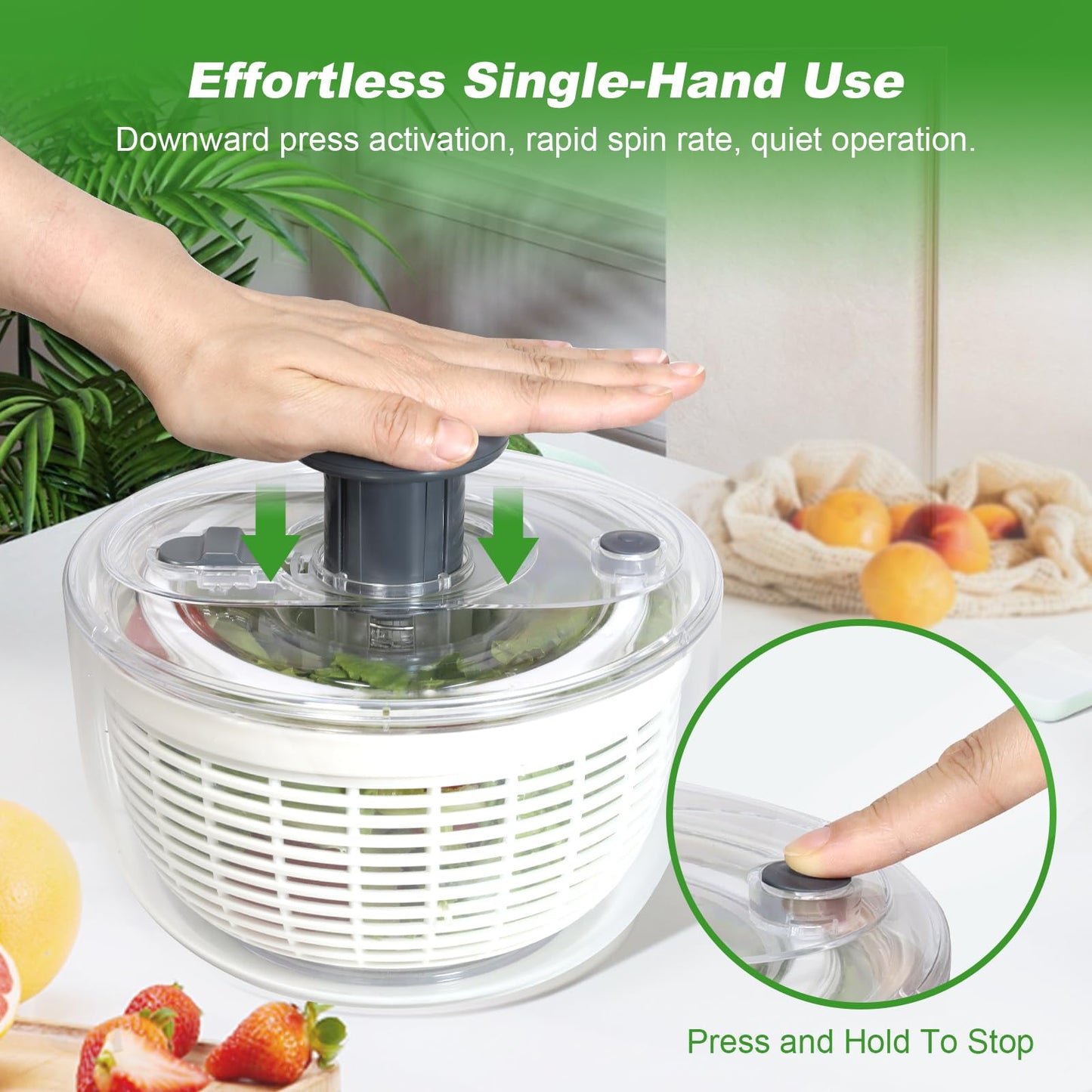 Salad Spinner - 6 Litre Non-Slip Vegetable & Fruit Washer/Dryer for Households, Easy-Clean Kitchen Gadget for Greens, Herbs & Vegetables
