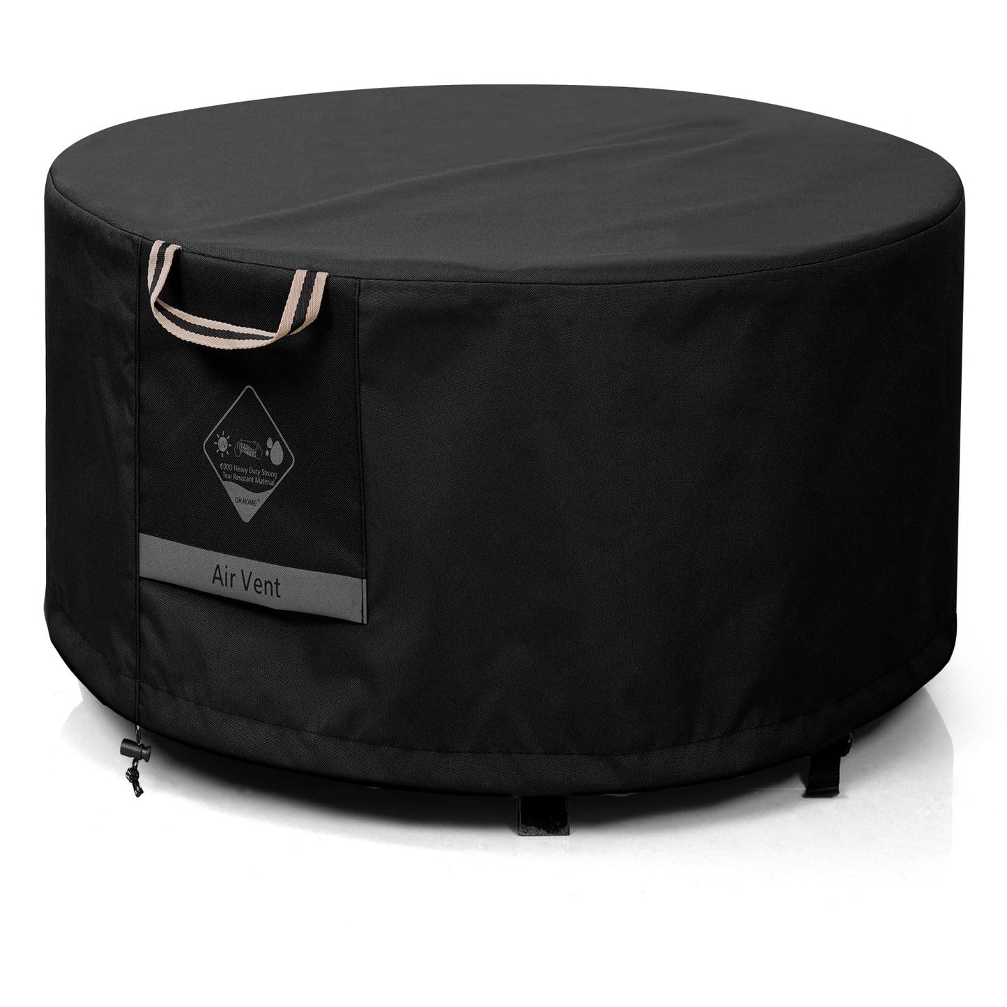 QH.HOME Fire Pit Cover Round Super Waterproof, 36" D X 20" H Outdoor Round Firepit Cover 600D Strong Tear Resistant, UPF 50+ Fire Pit Covers Premium Fading Resistant for Outdoor Round Fire Pit - Black