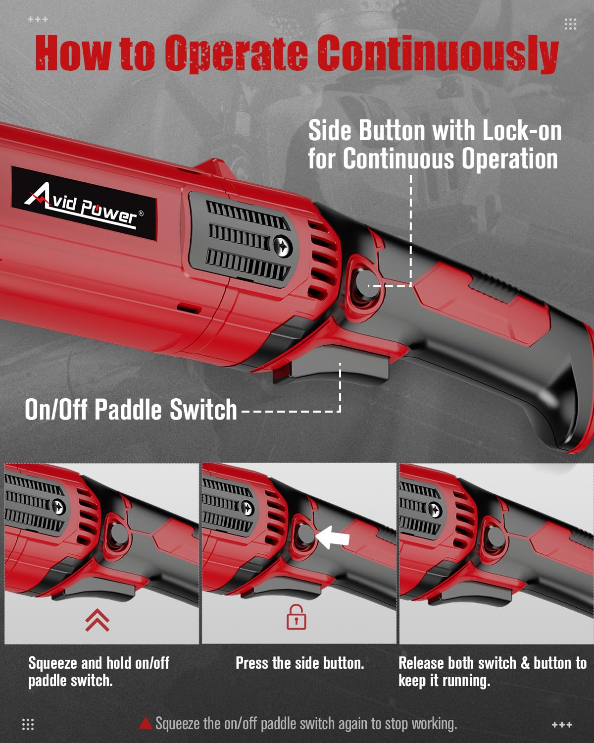 AVID POWER Angle Grinder 4-1/2 Inch 8.0 Amp 1000W Electric Grinder Tool 7-Variable-Speed Metal Grinder, 11,500 RPM, Paddle Switch with Lock-on Button, Cutting & Grinding Wheels and Side Handle