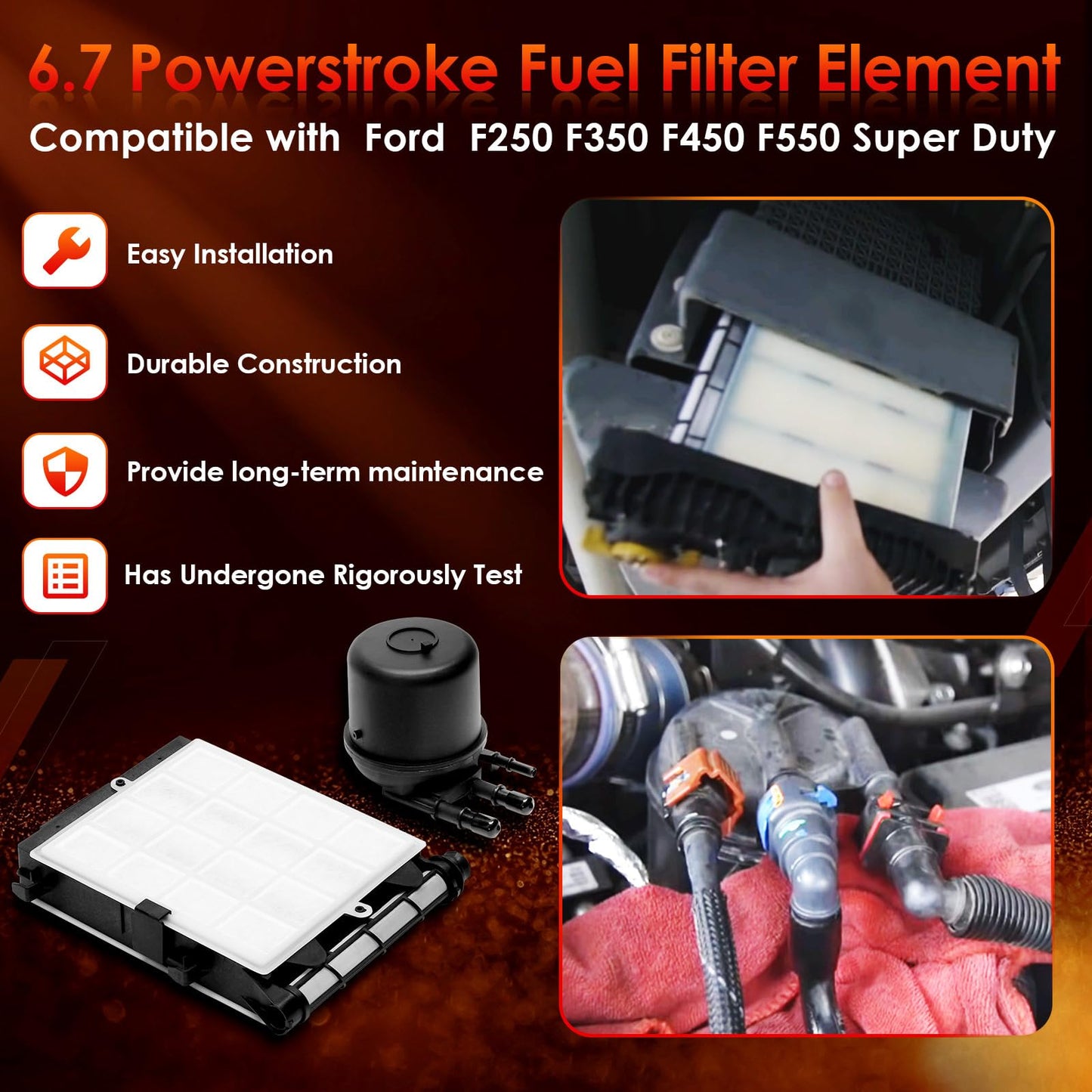 6.7 Powerstroke Diesel Fuel Filter Element │ Replacement for Ford 2017-2020 F-250, F-350, F-450, F-550 Super Duty V8 │Replaces# FD-4624, FD-4625, HC3Z-9N184-B