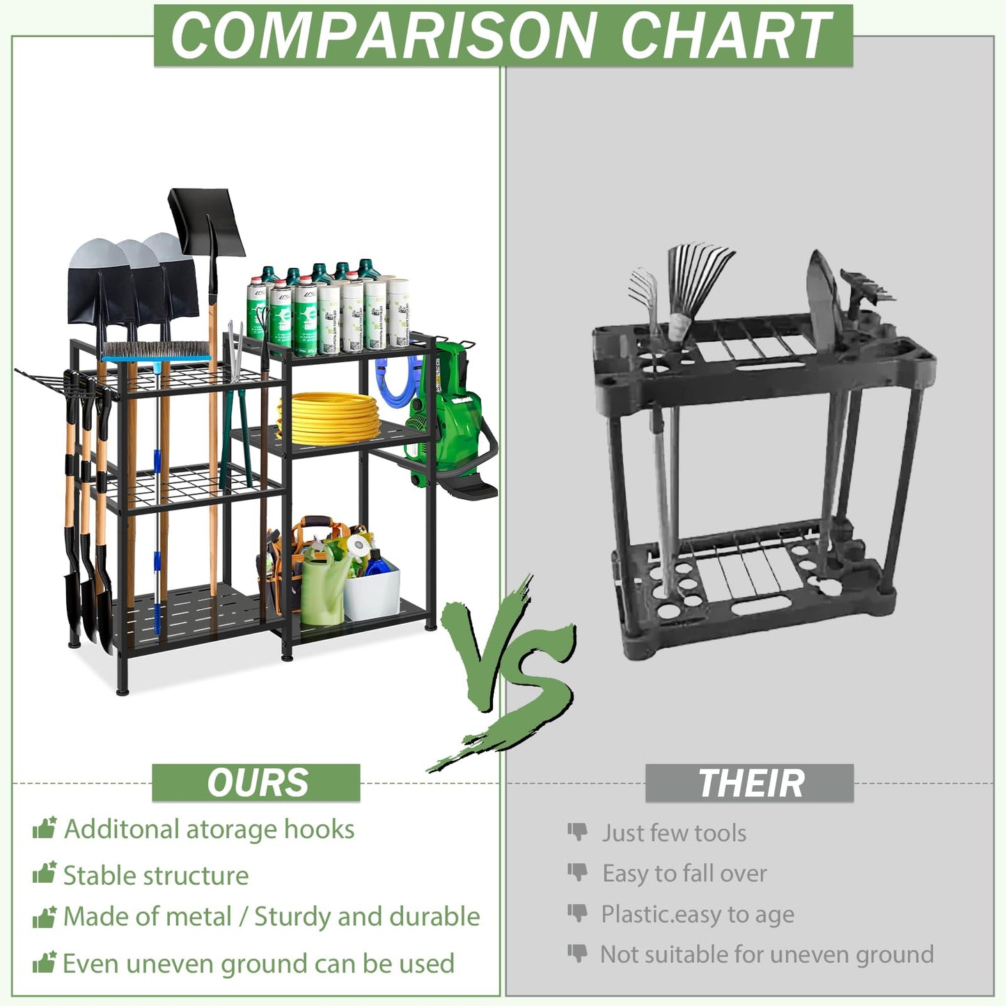 BQKOZFIN Garden Tool Storage Rack, Garden Tool Organizer for Garage, Up to 35 Long-Handled Tools/Rakes/Brooms, Heavy Duty Steel Garden Tool Stand for Shed, Outdoor, Home, Black (Large-Garden Tool)