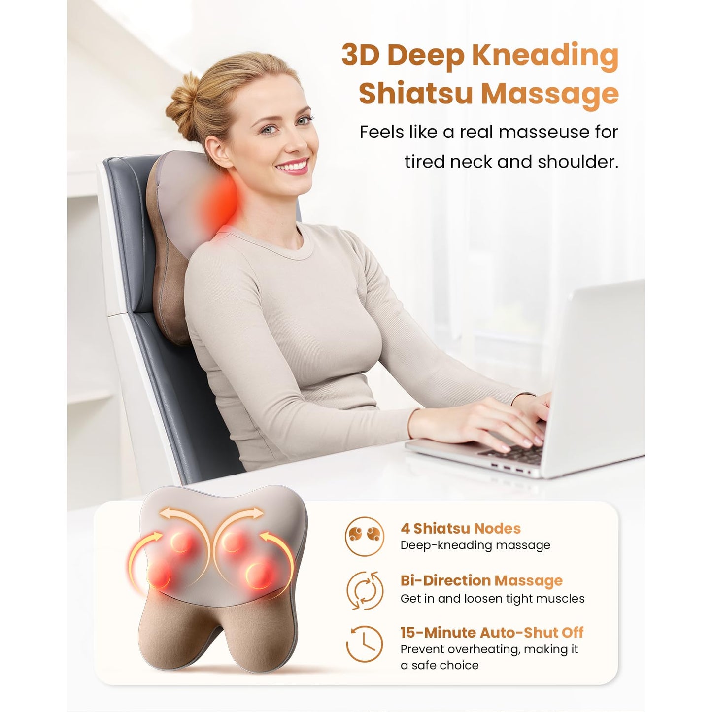 BOB AND BRAD Back Massager with Heat, Neck Massager orange