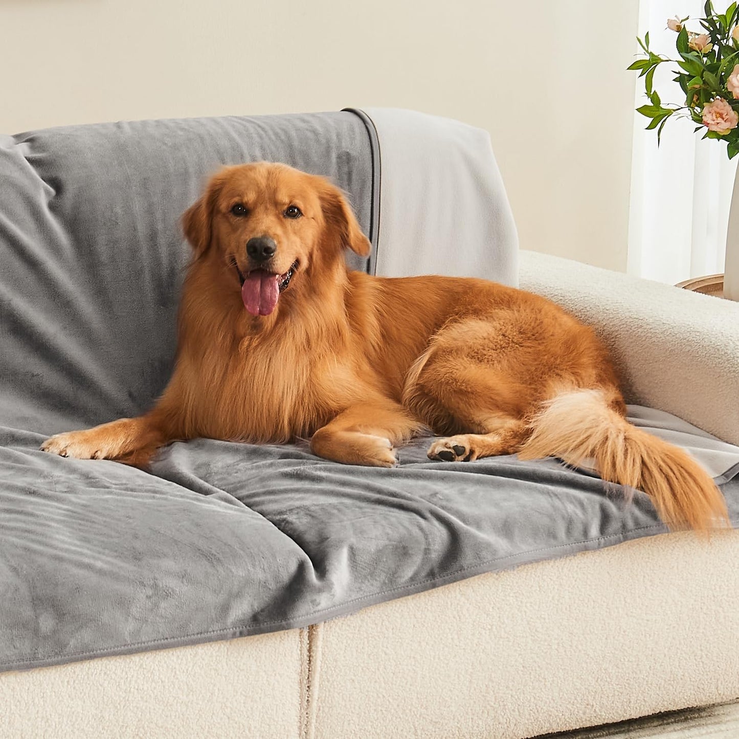 Yaning Waterproof Blanket 80"x90" for Adults, Reversible Waterproof Bed Cover for Dogs Cats Pets, Soft Leakproof Blanket for Bed Couch Sofa Furniture Protector, Grey/Light Grey