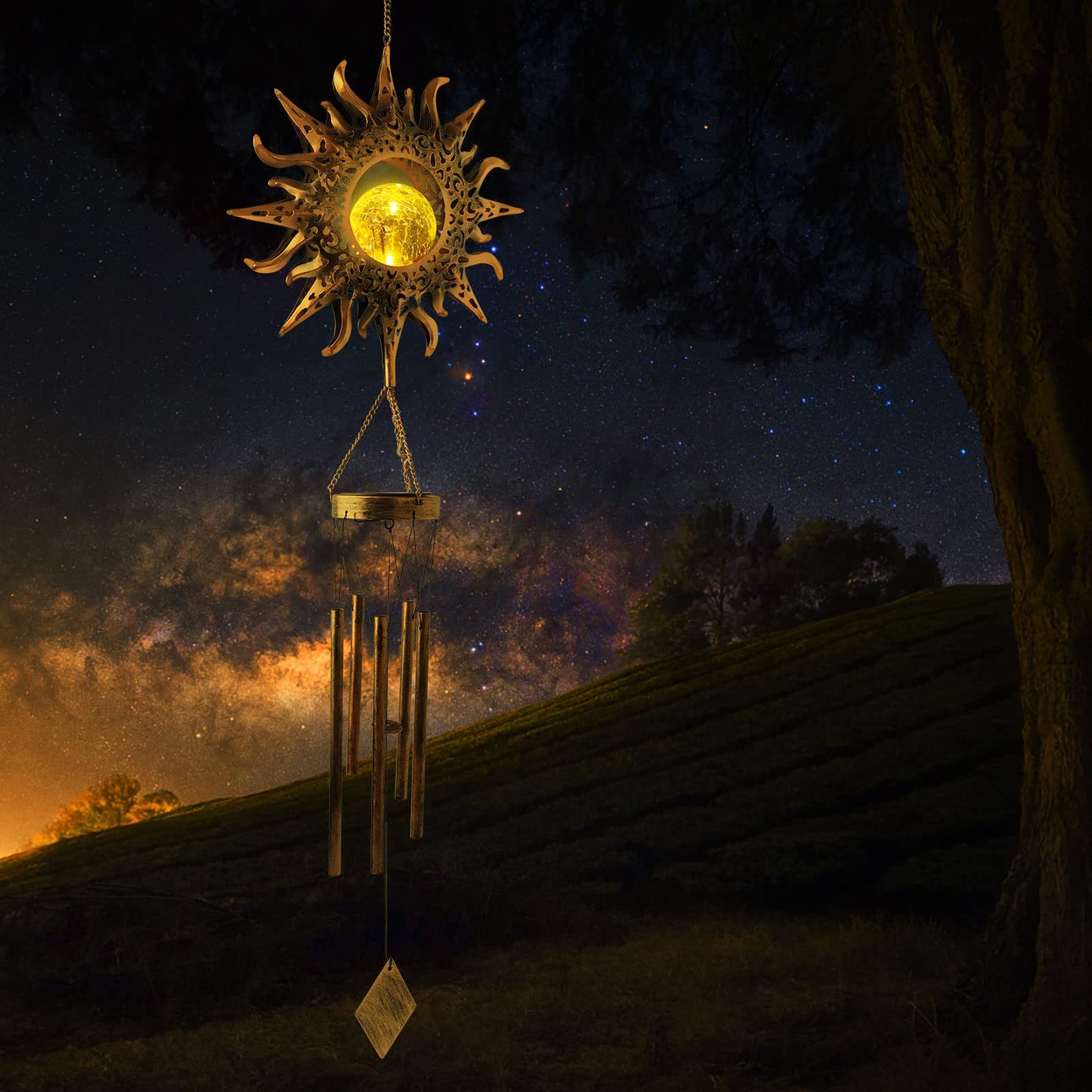 Sun Wind Chimes Solar Retro Windchimes Sympathy Gift, Wind Chimes Outdoor, Gifts for mom, Gifts for Grandma, Memorial Wind Chimes